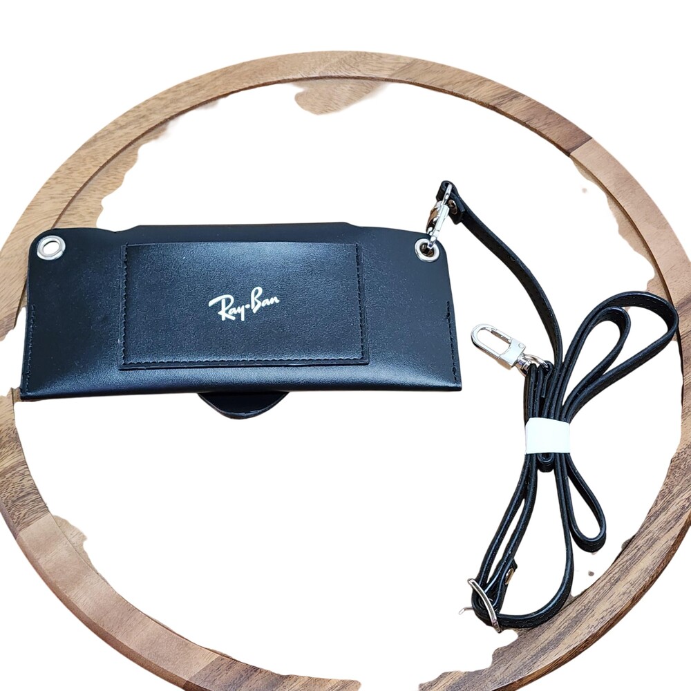 Ray-Ban Glasses Case Mens Black Faux Leather Crossbody Strap Logo Lightweight